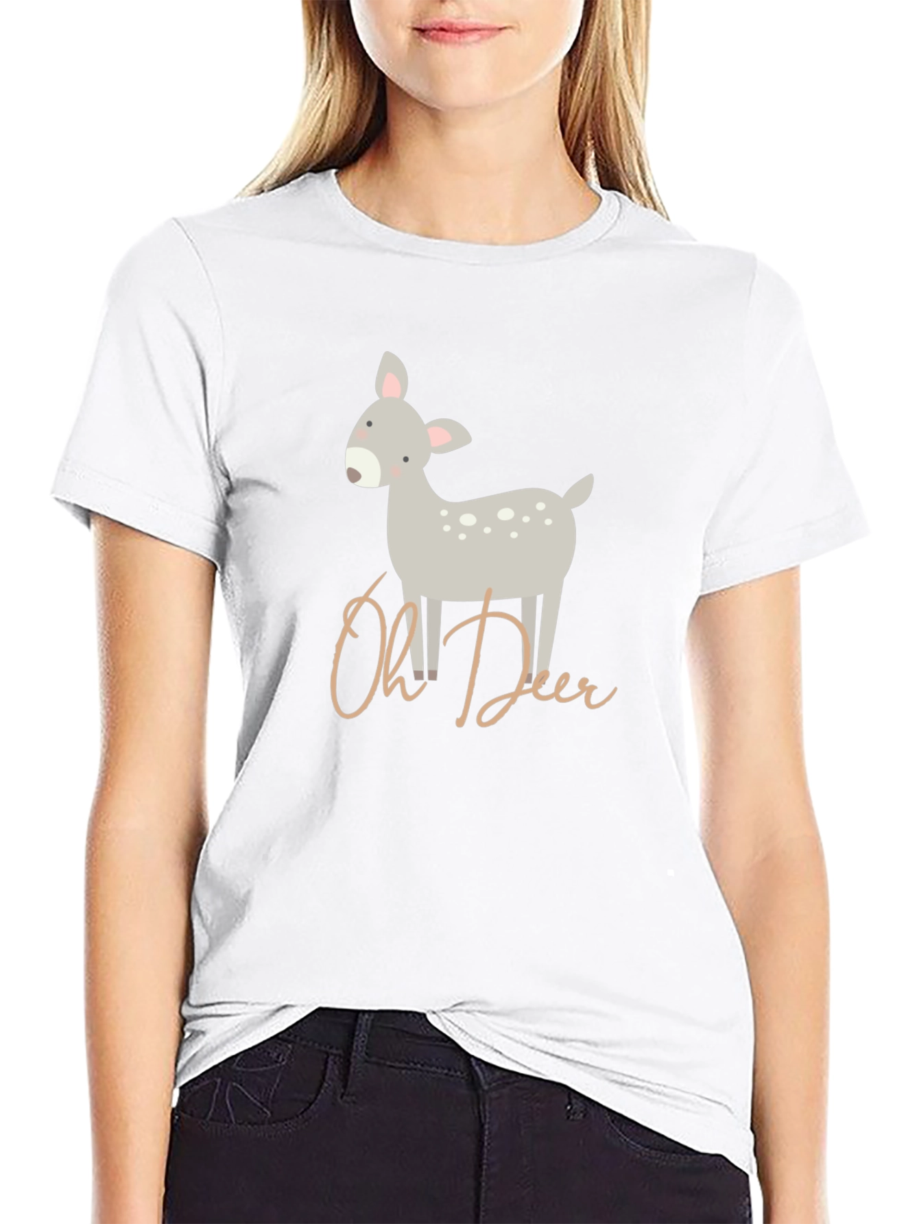 Oh Deer Cute Graphic Print T-Shirt