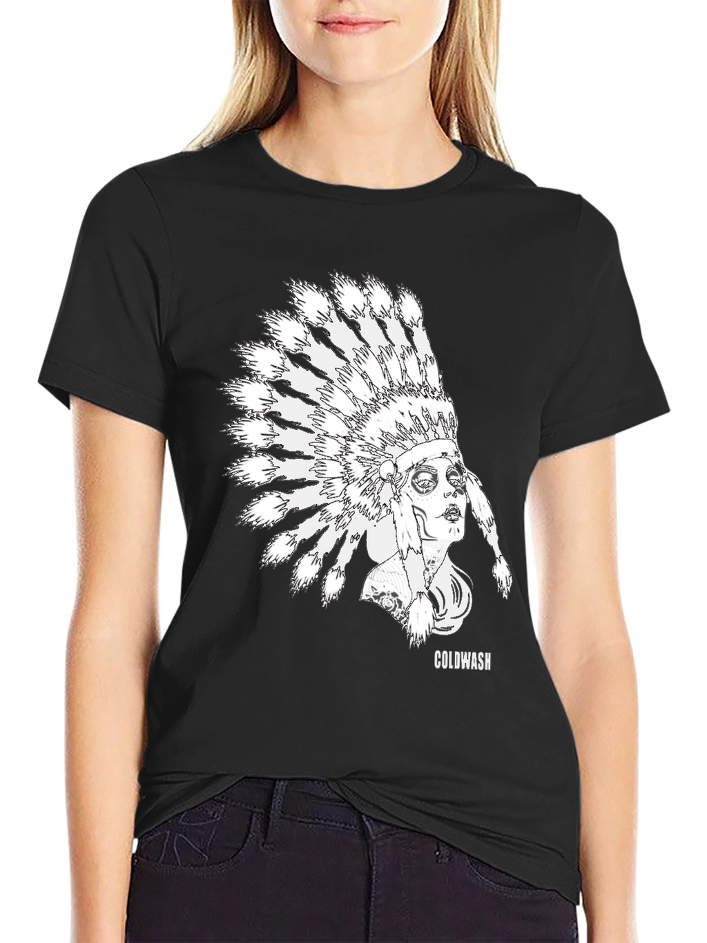 Black Coldwash Chief Headdress Graphic Tee