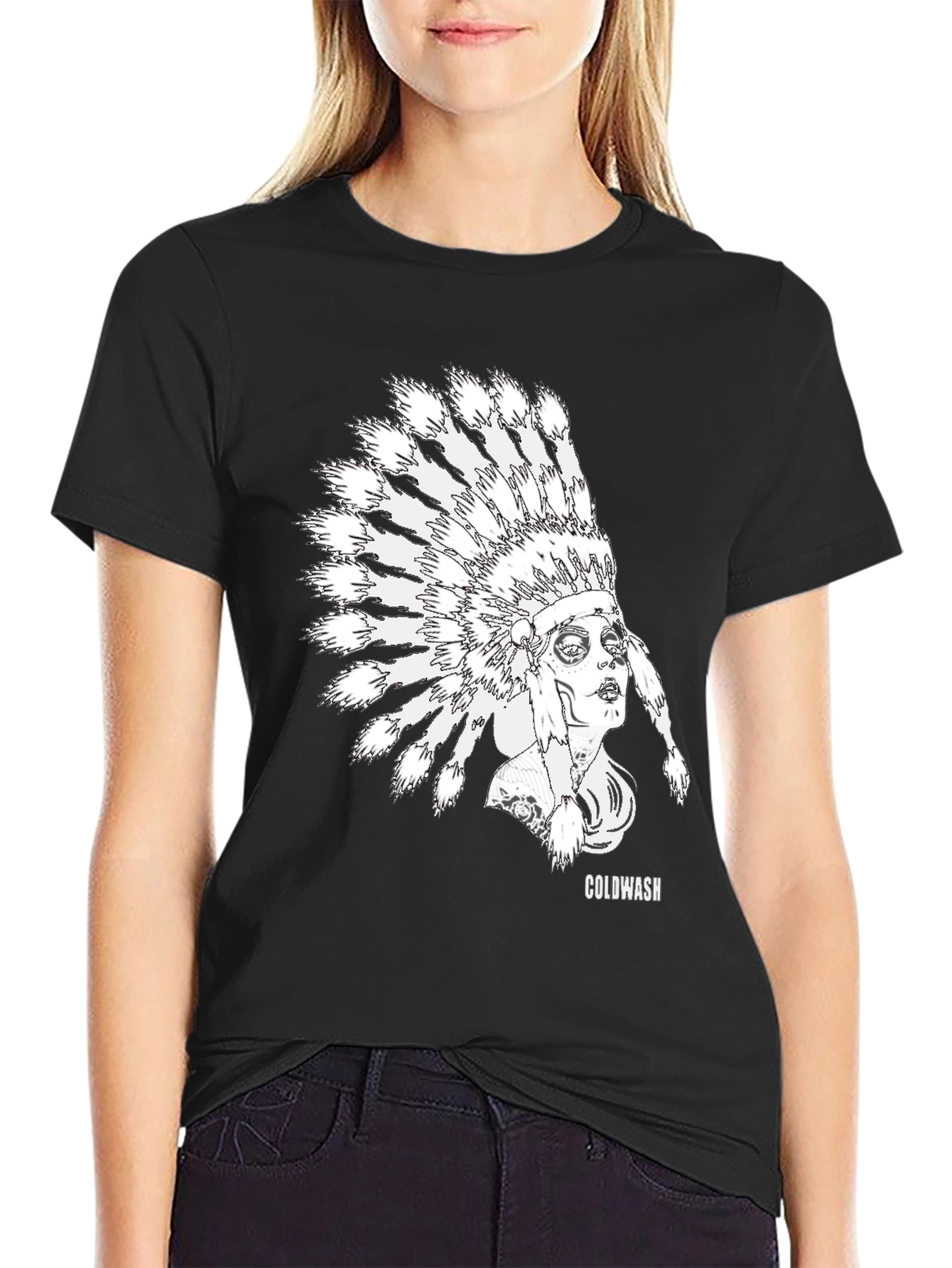 Black Coldwash Chief Headdress Graphic Tee