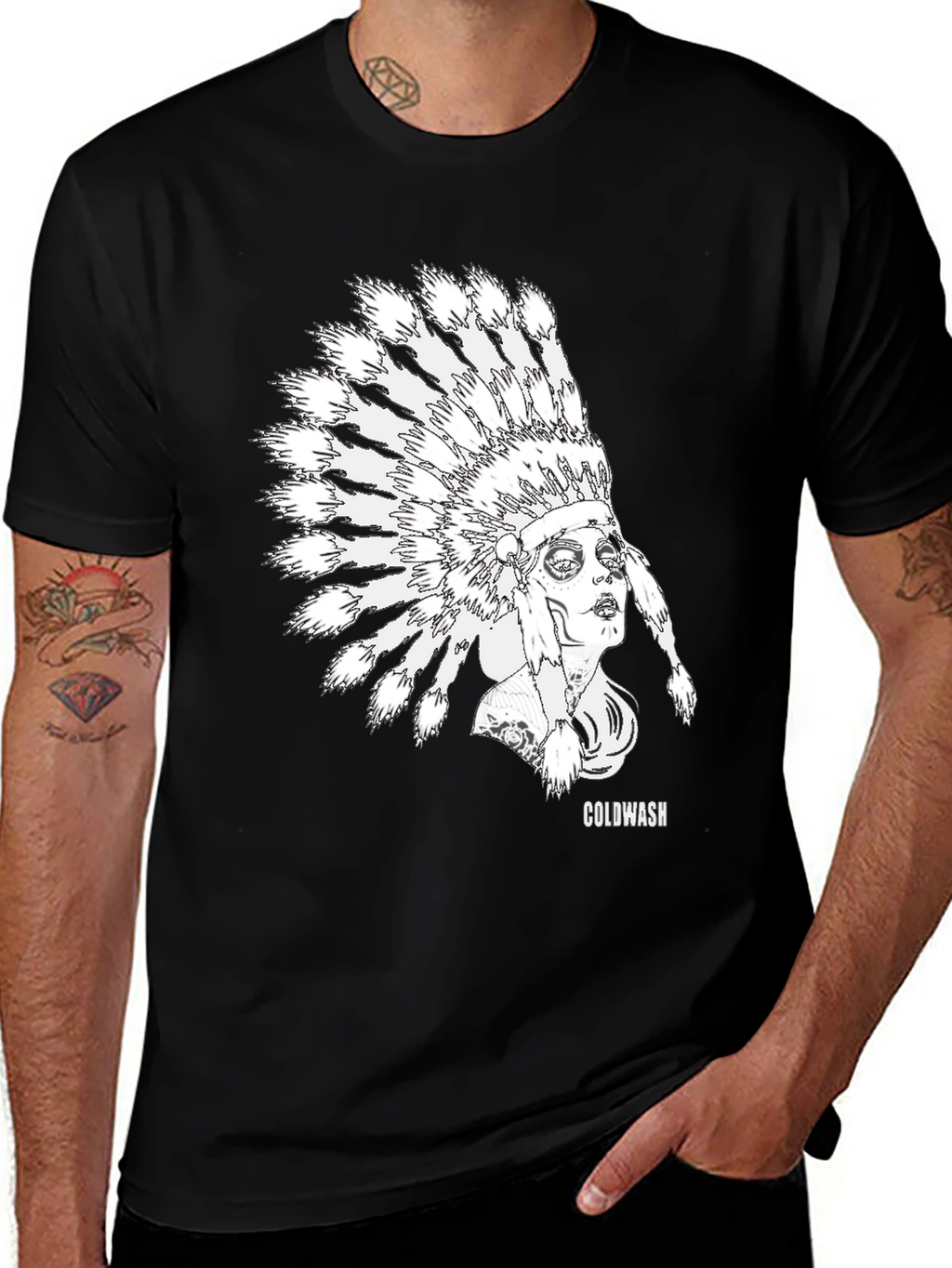 Black Coldwash Chief Headdress Graphic Tee