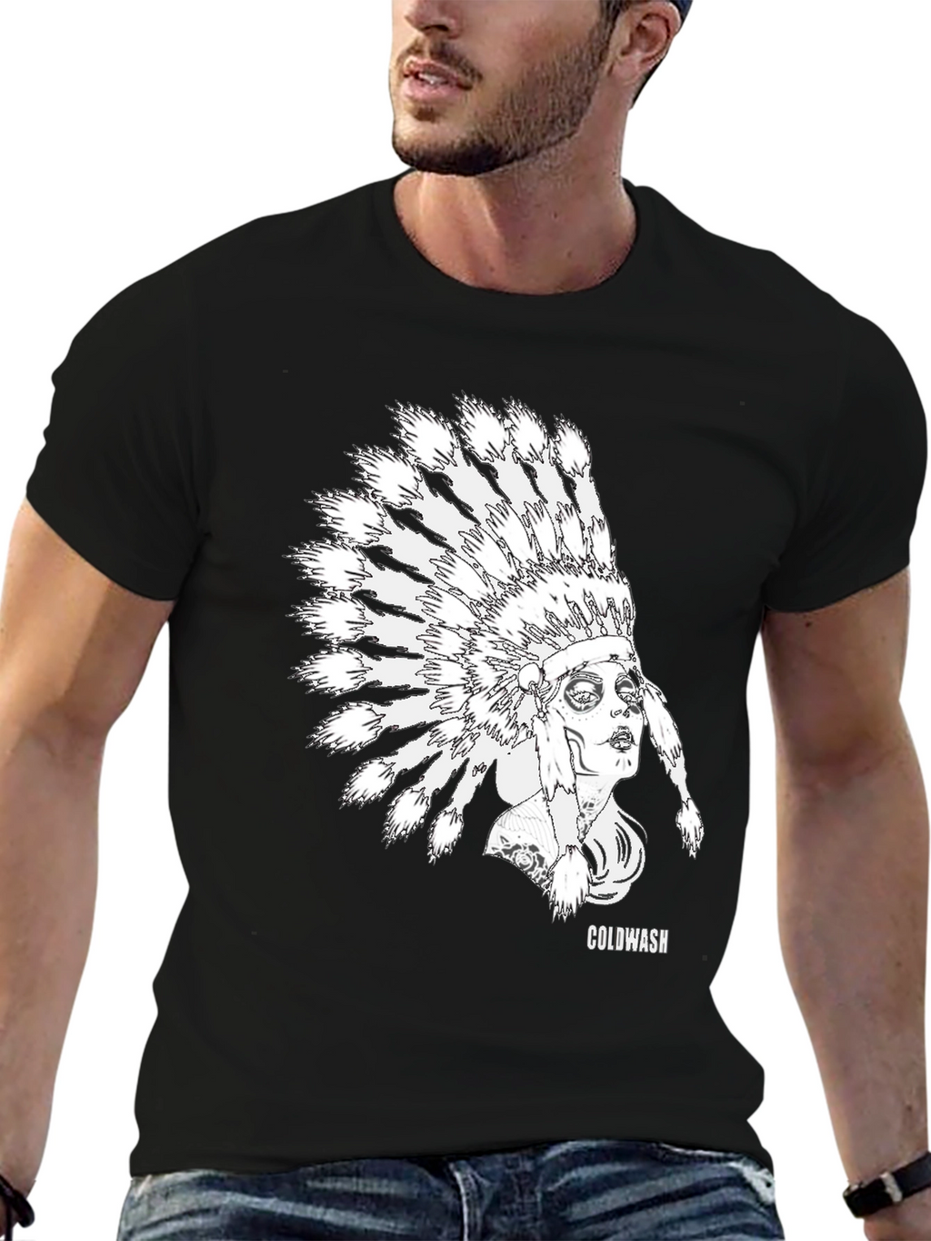 Black Coldwash Chief Headdress Graphic Tee