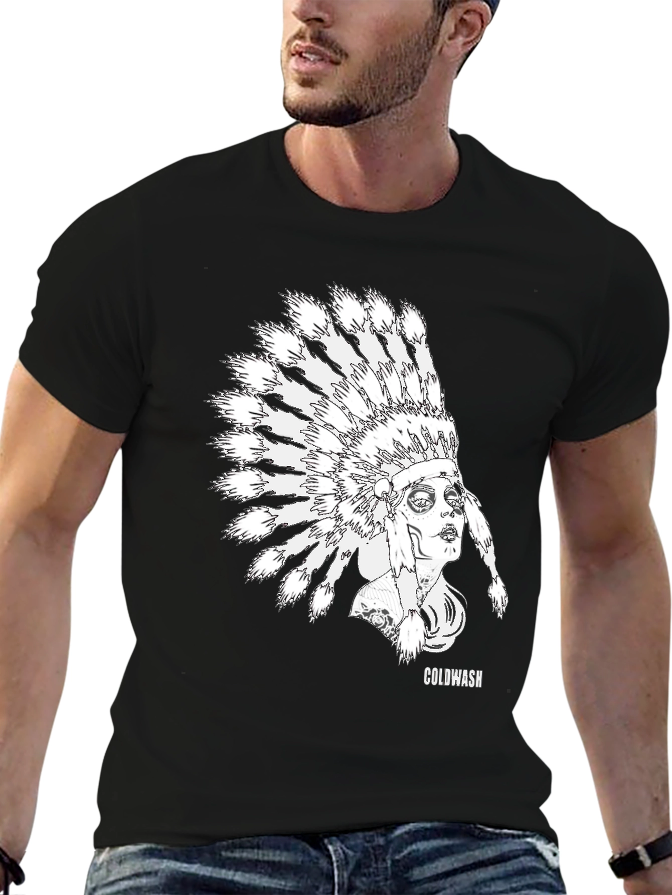 Black Coldwash Chief Headdress Graphic Tee