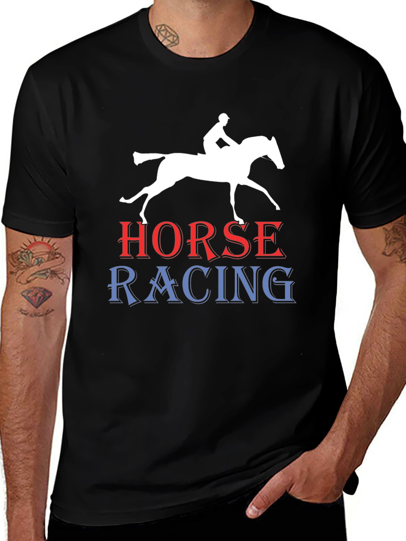 Horse Racing Graphic Tee - Black Cotton T-Shirt