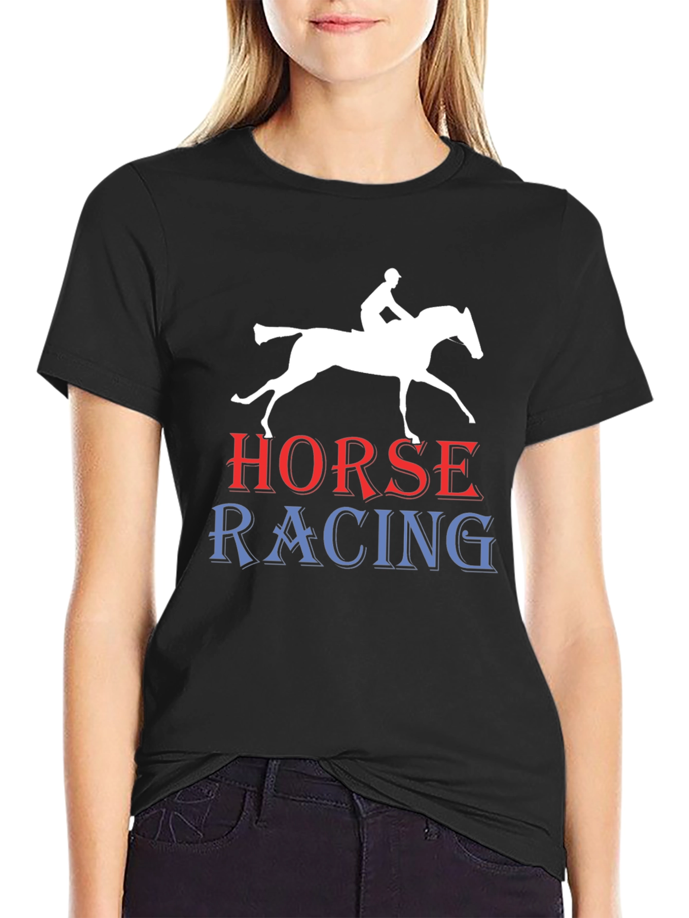 Horse Racing Graphic Tee - Black Cotton T-Shirt