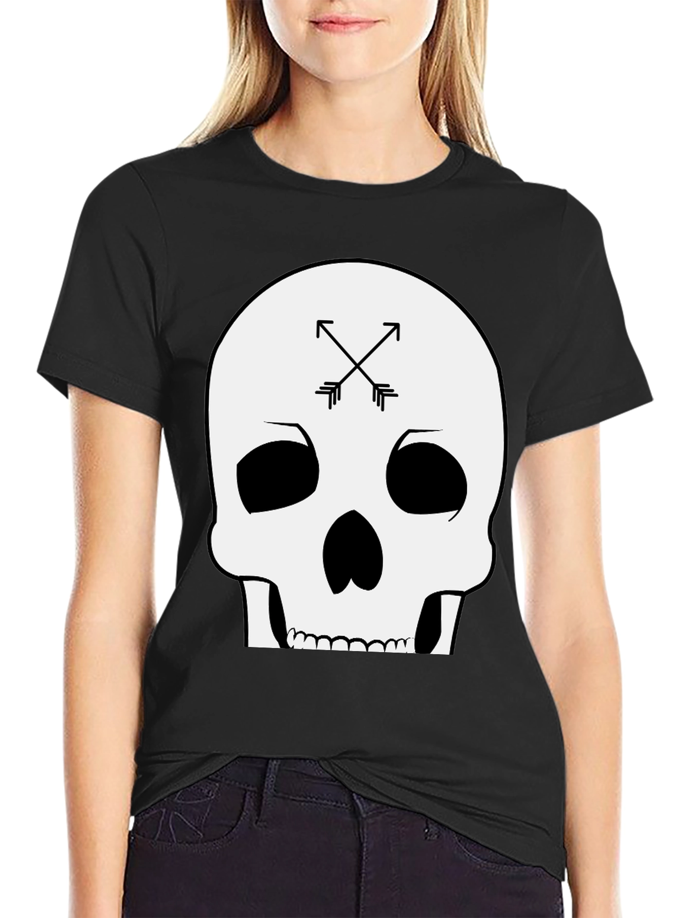 Skull & Arrows Graphic Tee - Black Cotton T-Shirt
