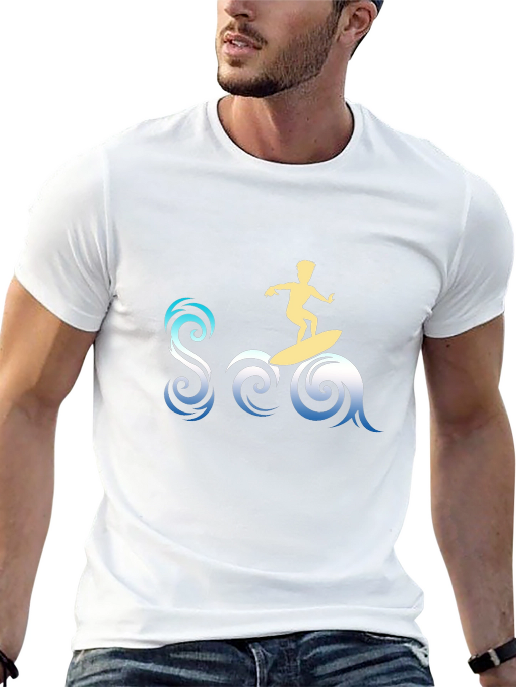 Surfer Sea Graphic Tee - Stylish Black T-Shirt