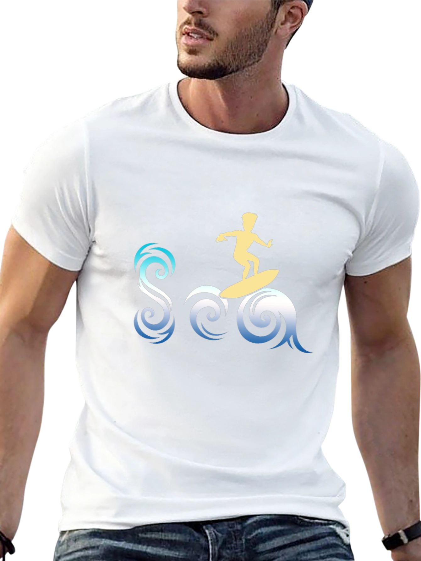 Surfer Sea Graphic Tee - Stylish Black T-Shirt