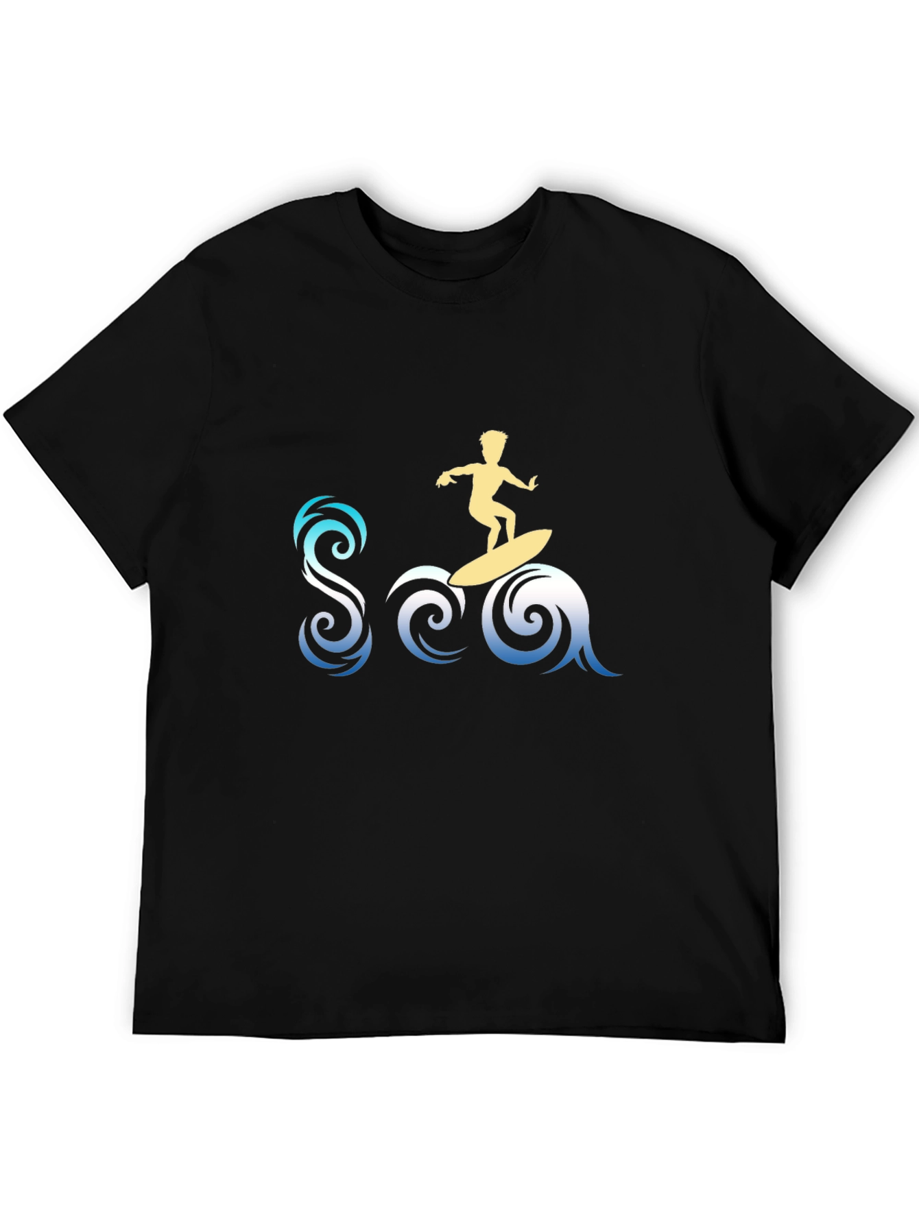 Surfer Sea Graphic Tee - Stylish Black T-Shirt