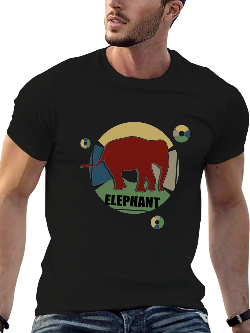 Retro Elephant Graphic Tee - Mens Black T-Shirt