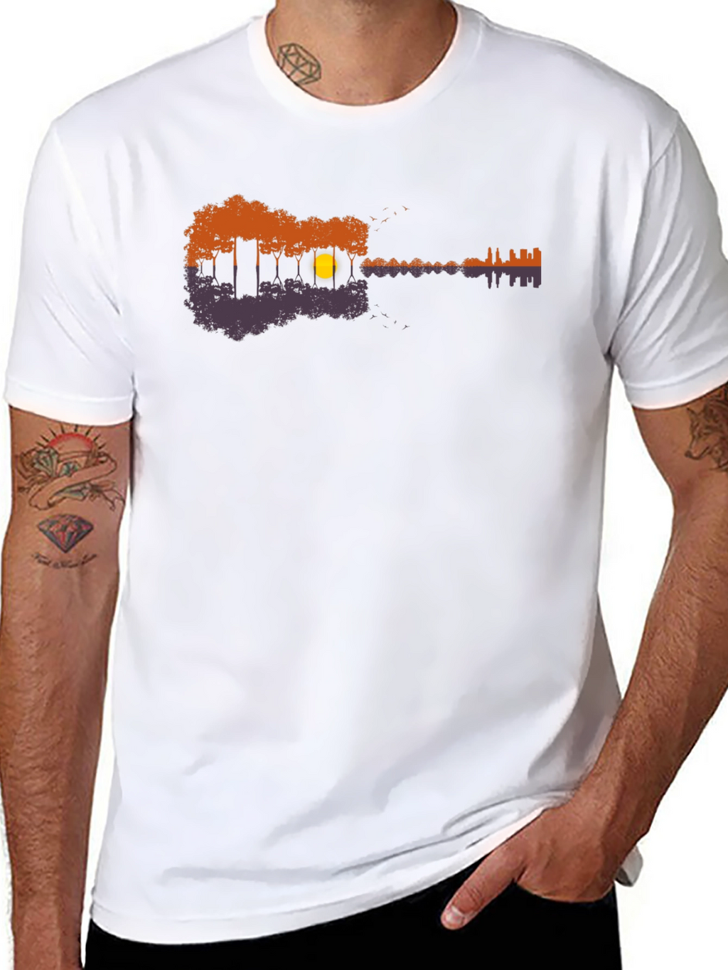 Guitar Nature Scene Black T-Shirt
