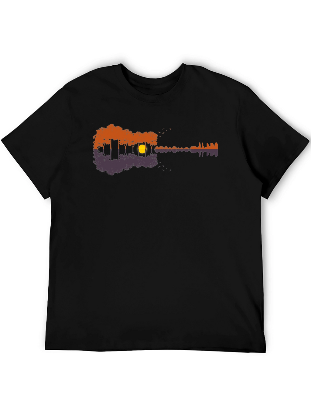 Guitar Nature Scene Black T-Shirt