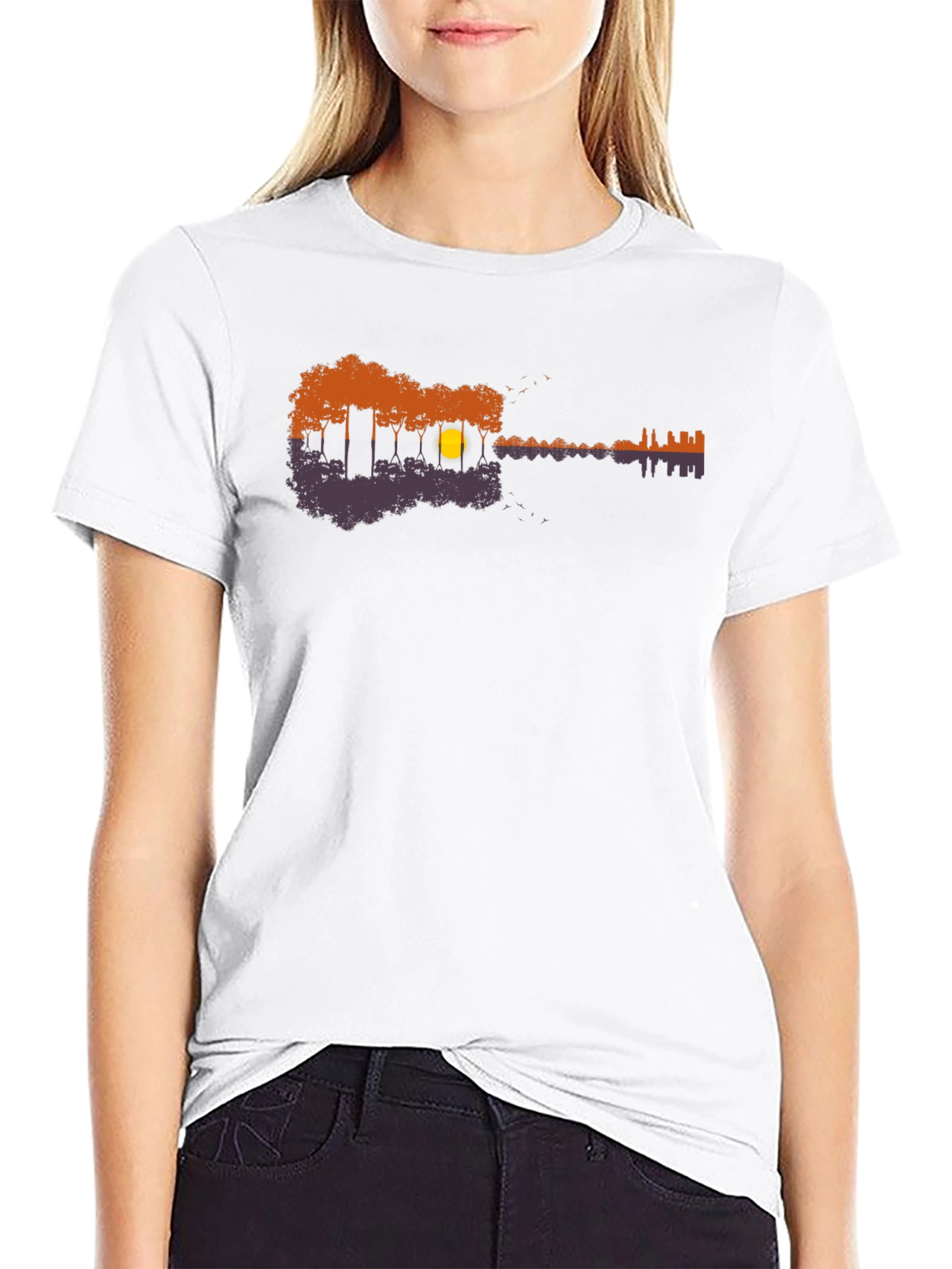 Guitar Nature Scene Black T-Shirt