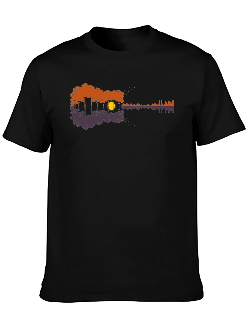 Guitar Nature Scene Black T-Shirt