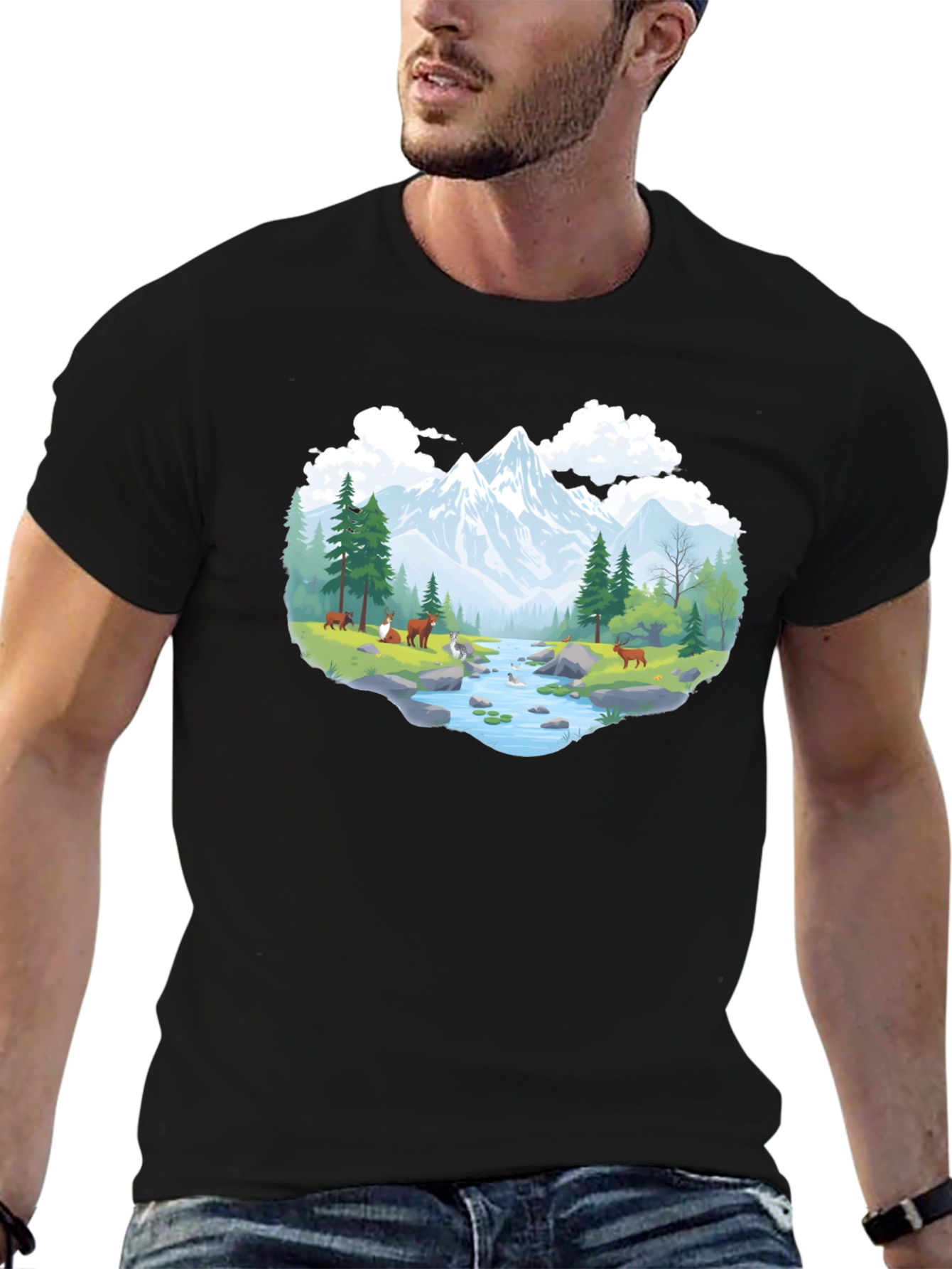 Nature Scene Graphic Tee - Black Cotton