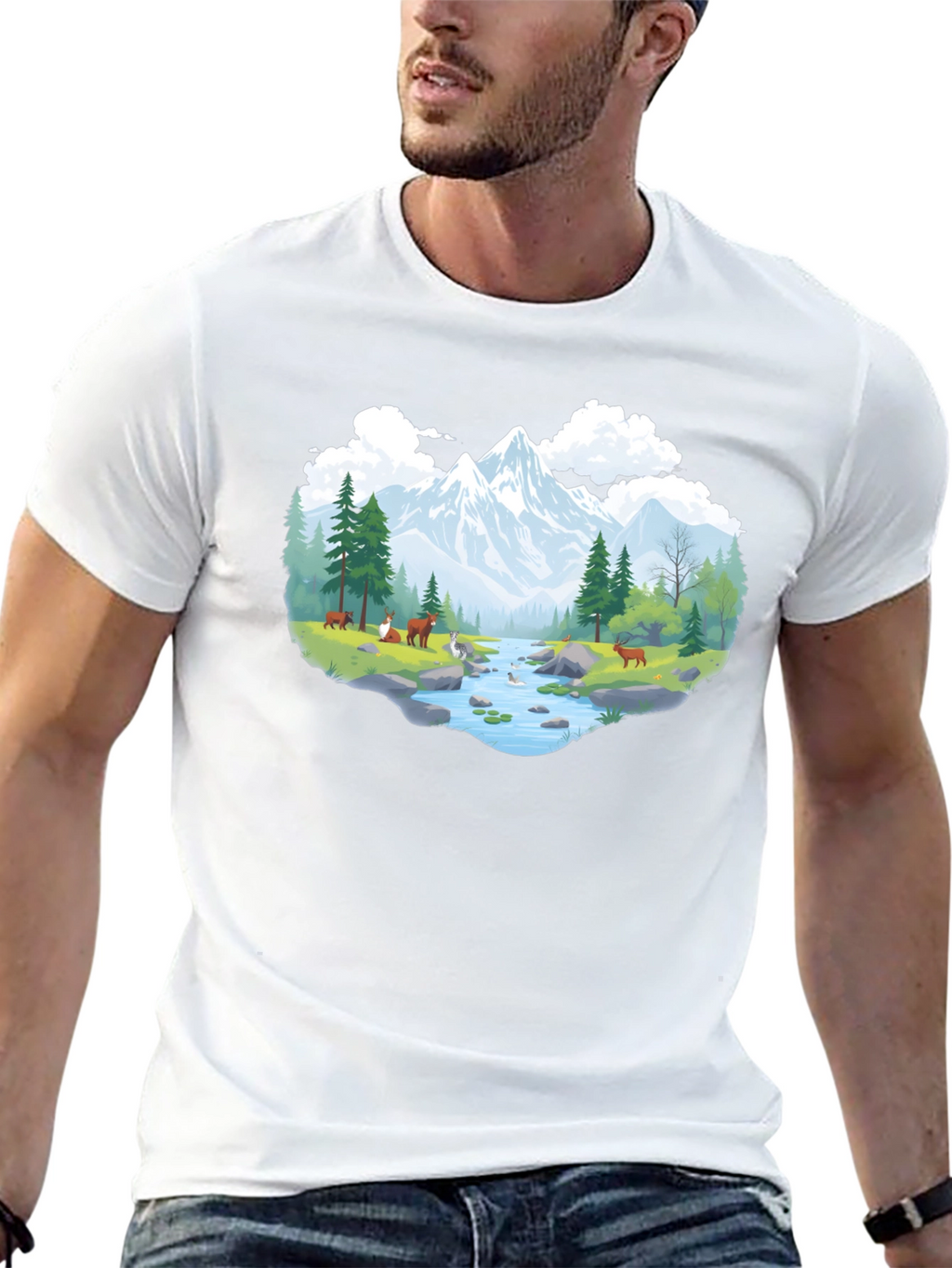 Nature Scene Graphic Tee - Black Cotton
