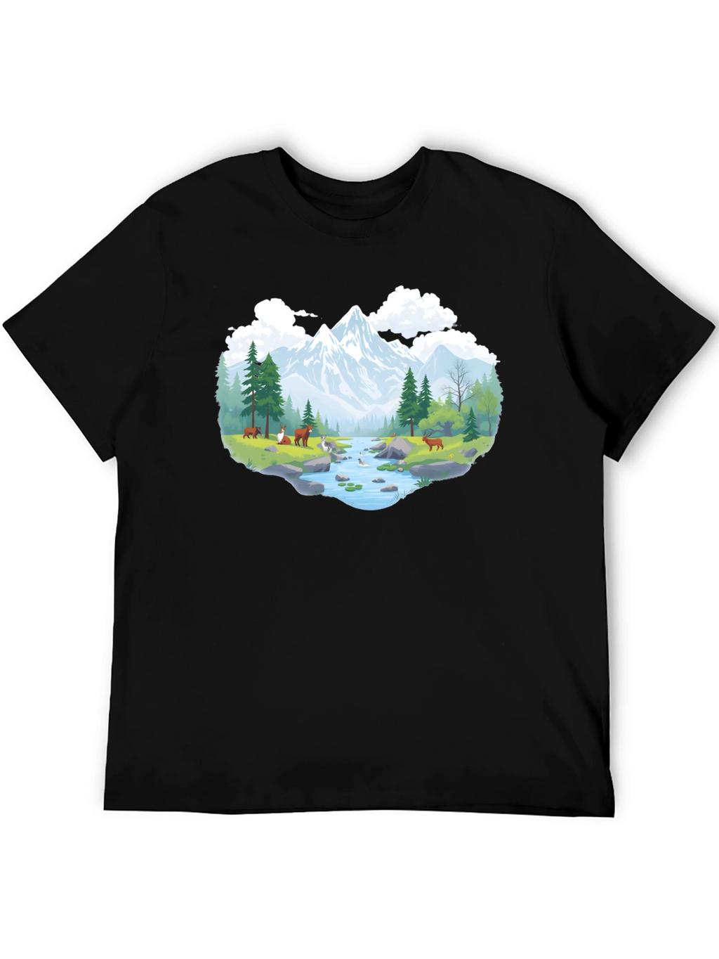 Nature Scene Graphic Tee - Black Cotton