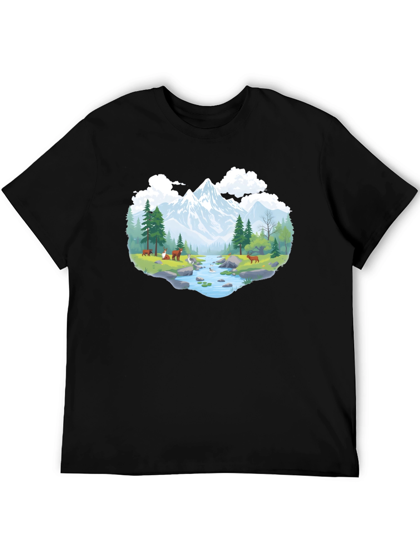 Nature Scene Graphic Tee - Black Cotton