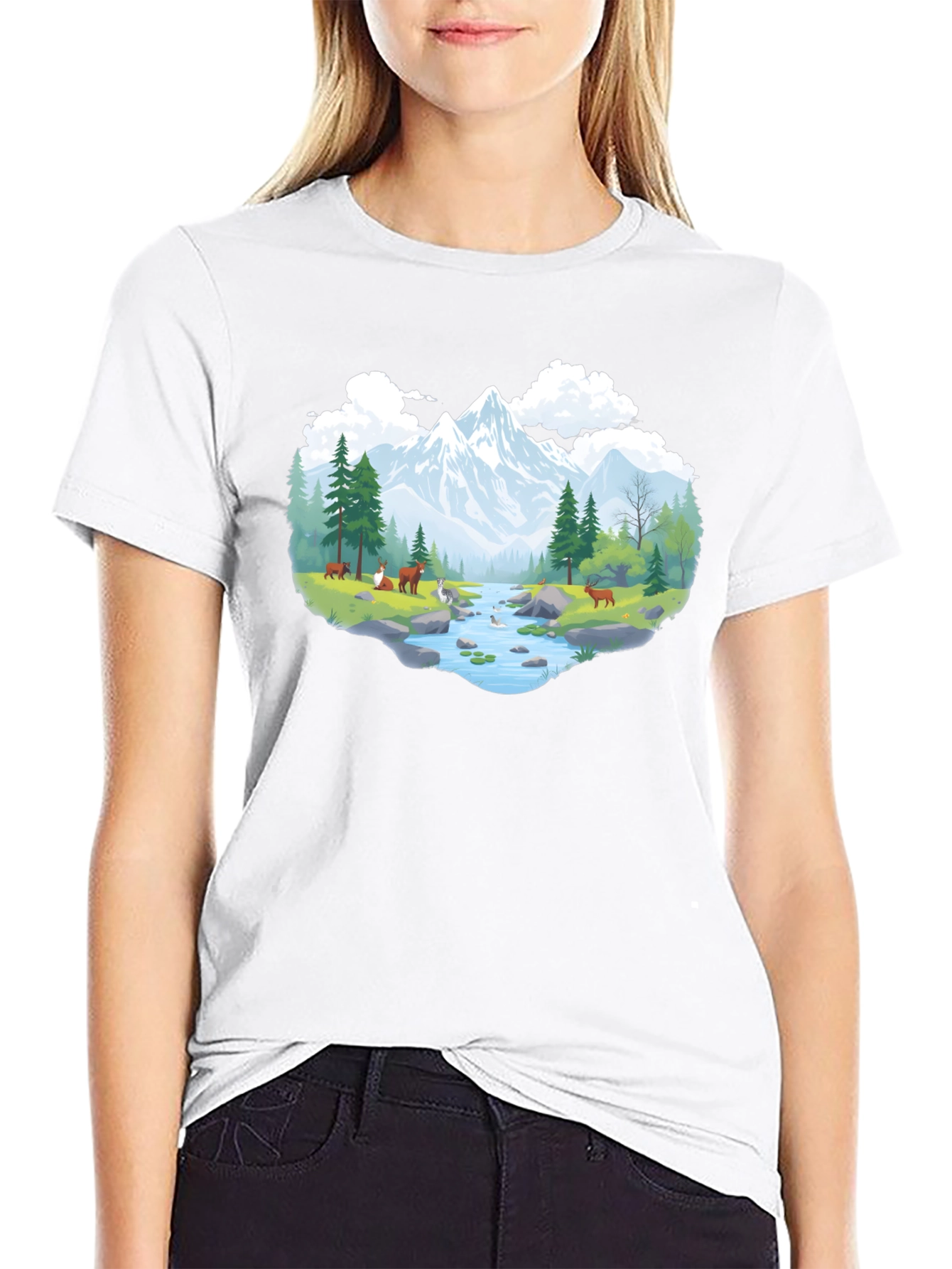 Nature Scene Graphic Tee - Black Cotton