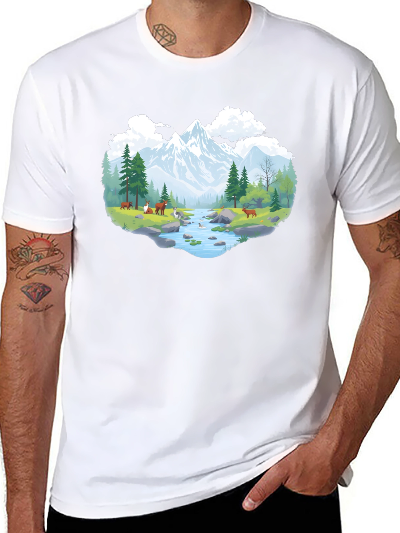 Nature Scene Graphic Tee - Black Cotton