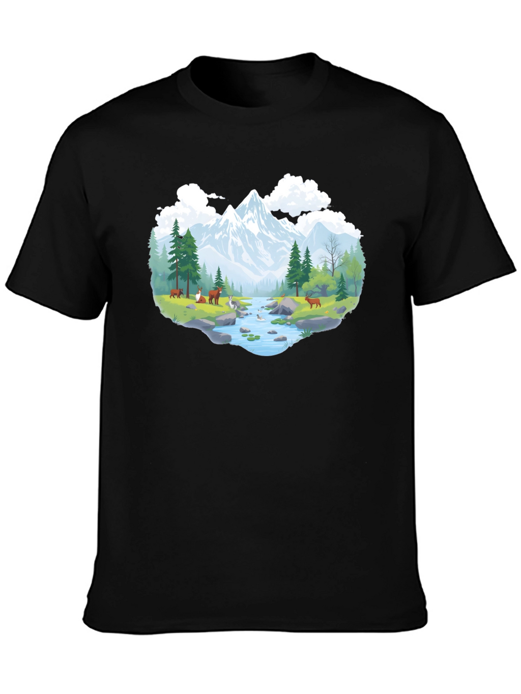 Nature Scene Graphic Tee - Black Cotton