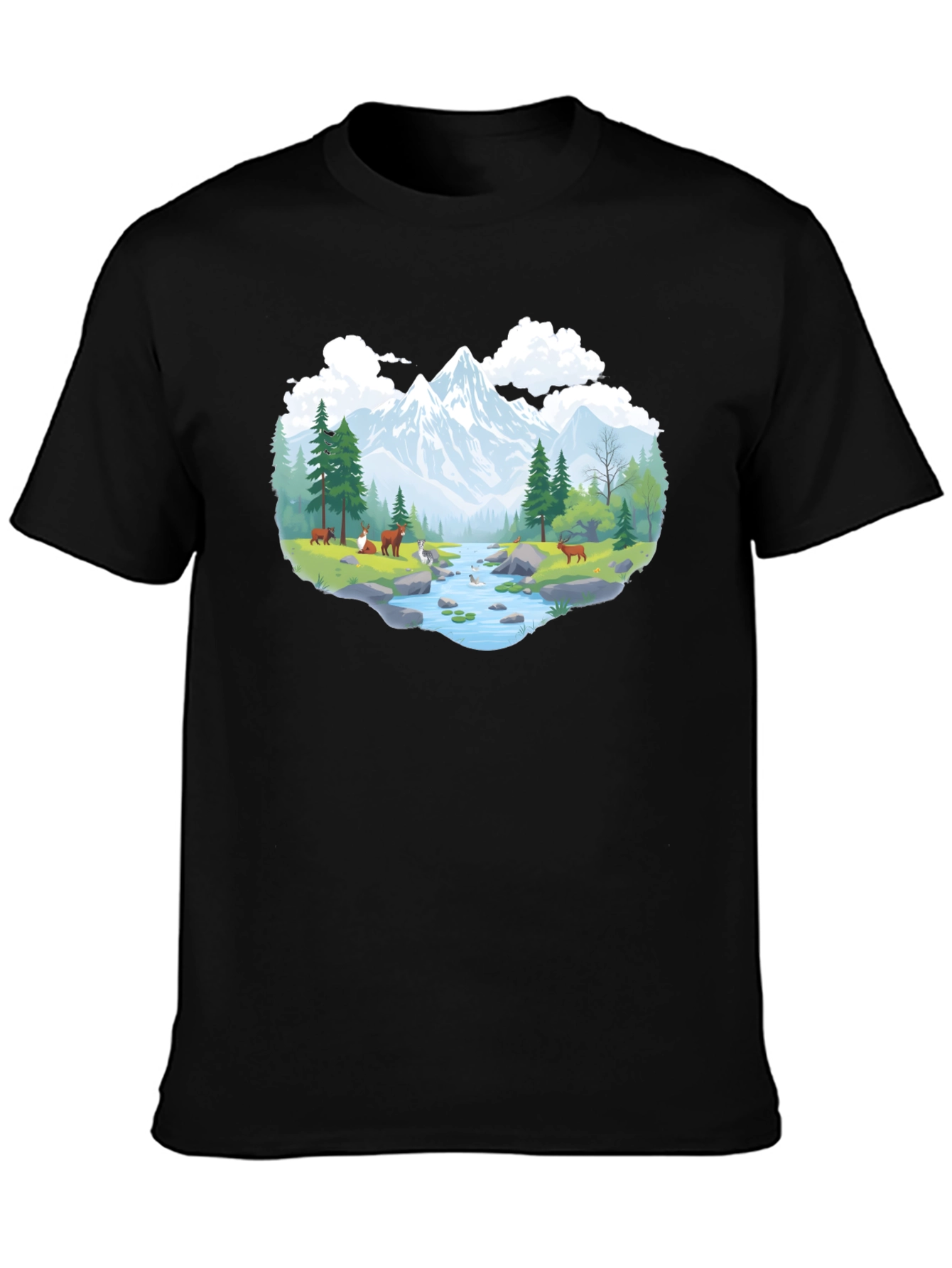 Nature Scene Graphic Tee - Black Cotton