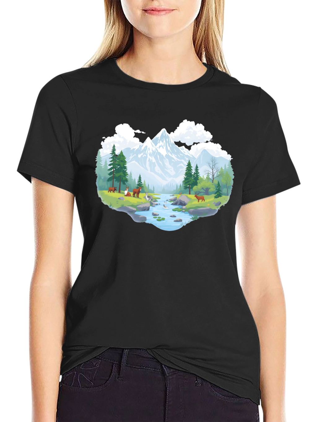 Nature Scene Graphic Tee - Black Cotton