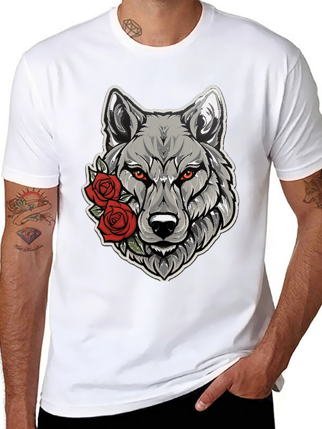 Wolf & Roses Graphic Tee - Mens Black T-Shirt