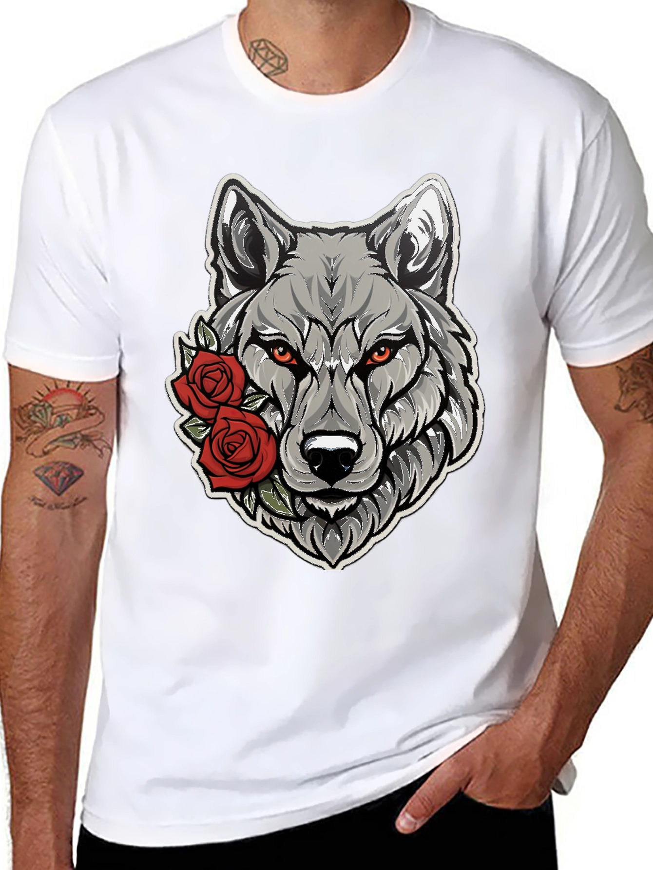 Wolf & Roses Graphic Tee - Mens Black T-Shirt