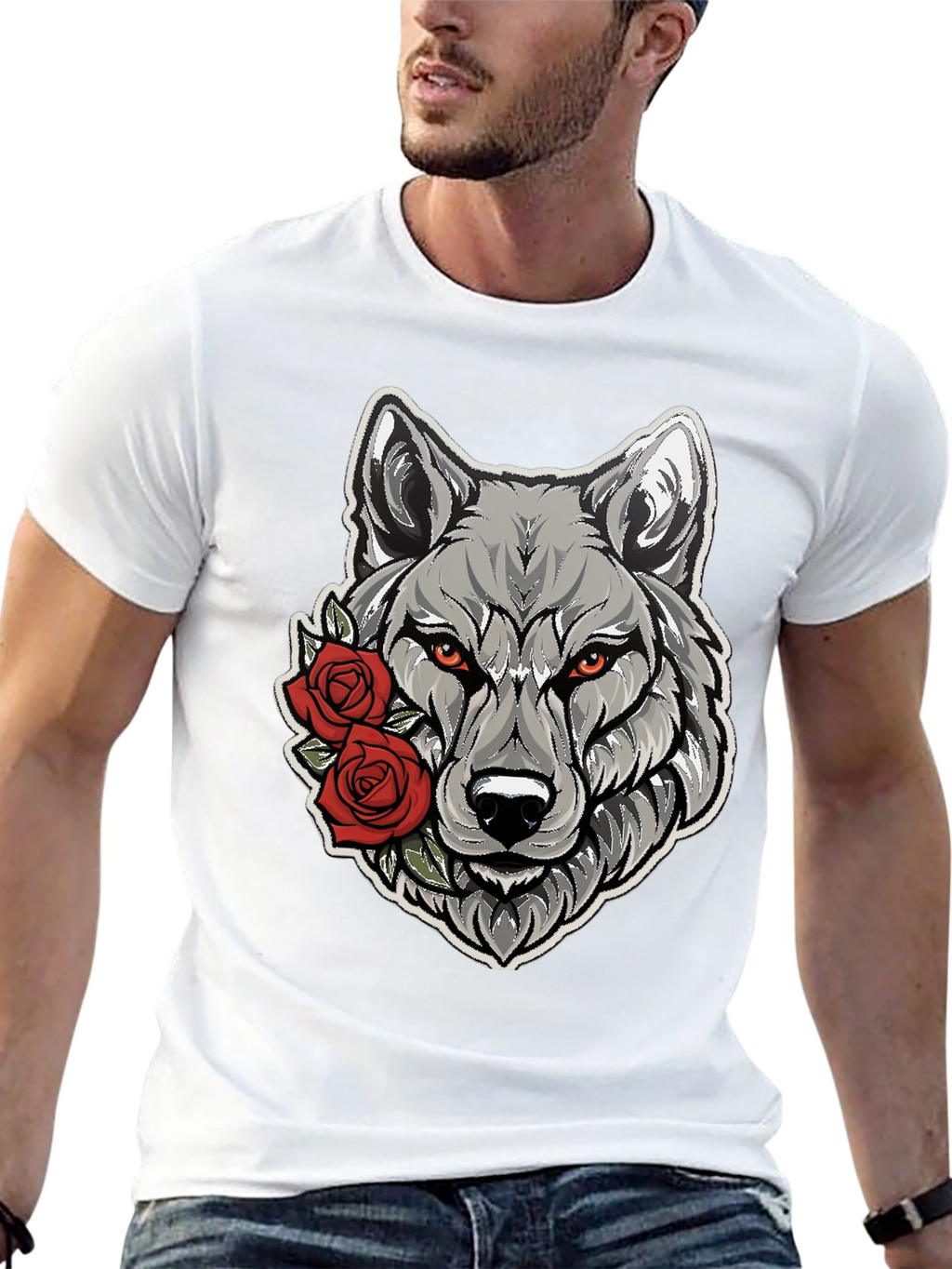 Wolf & Roses Graphic Tee - Mens Black T-Shirt