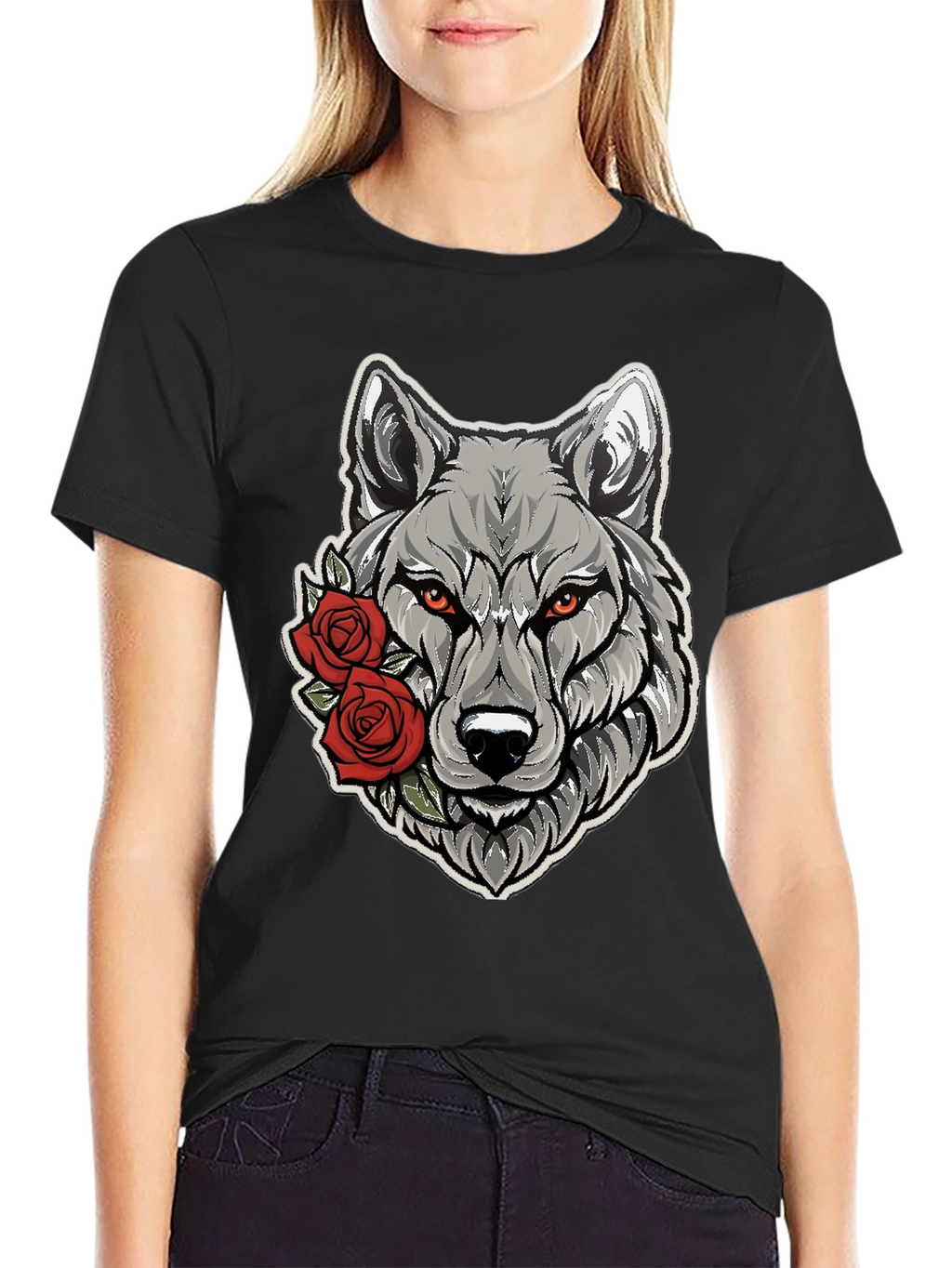 Wolf & Roses Graphic Tee - Mens Black T-Shirt