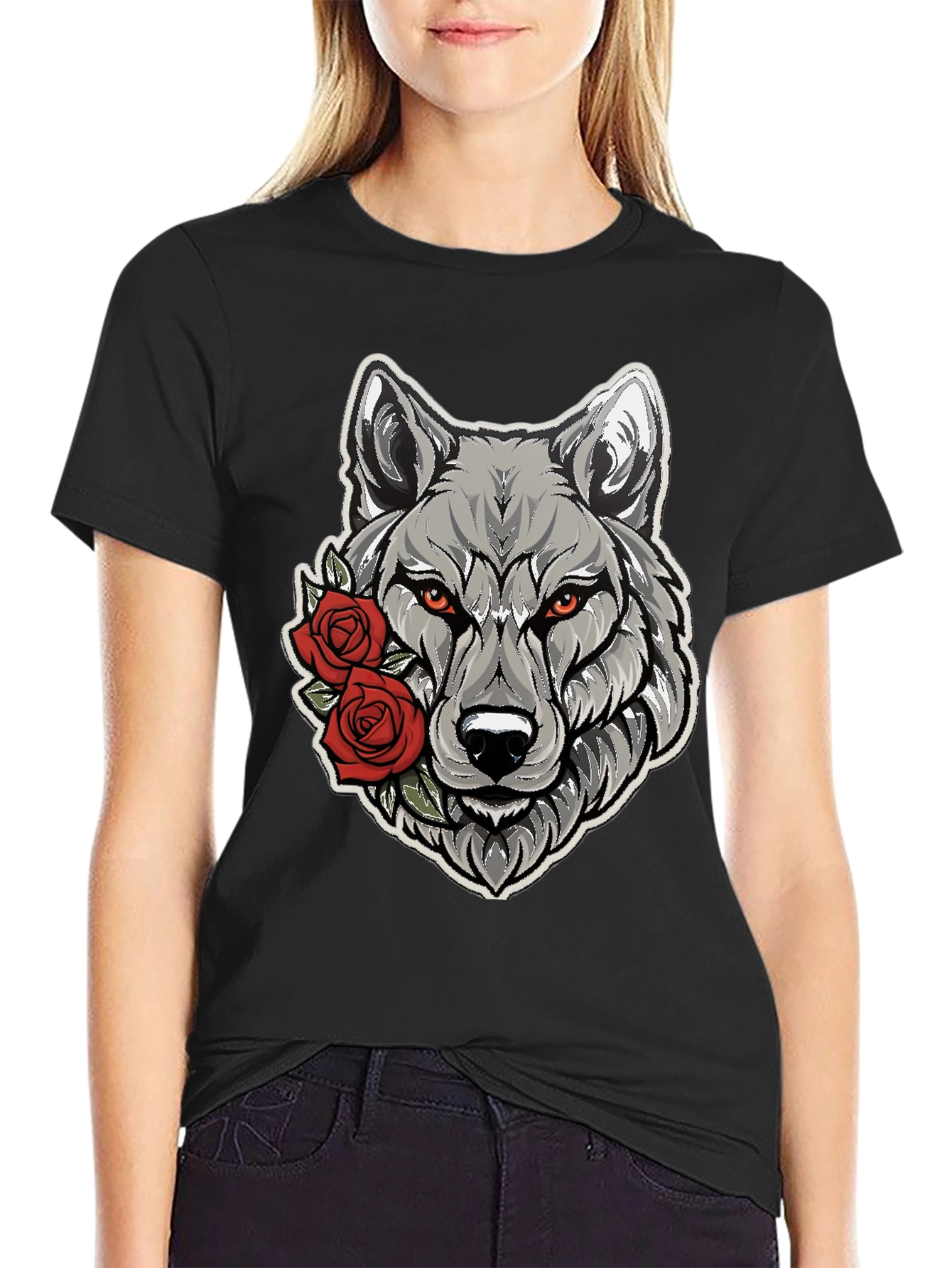 Wolf & Roses Graphic Tee - Mens Black T-Shirt