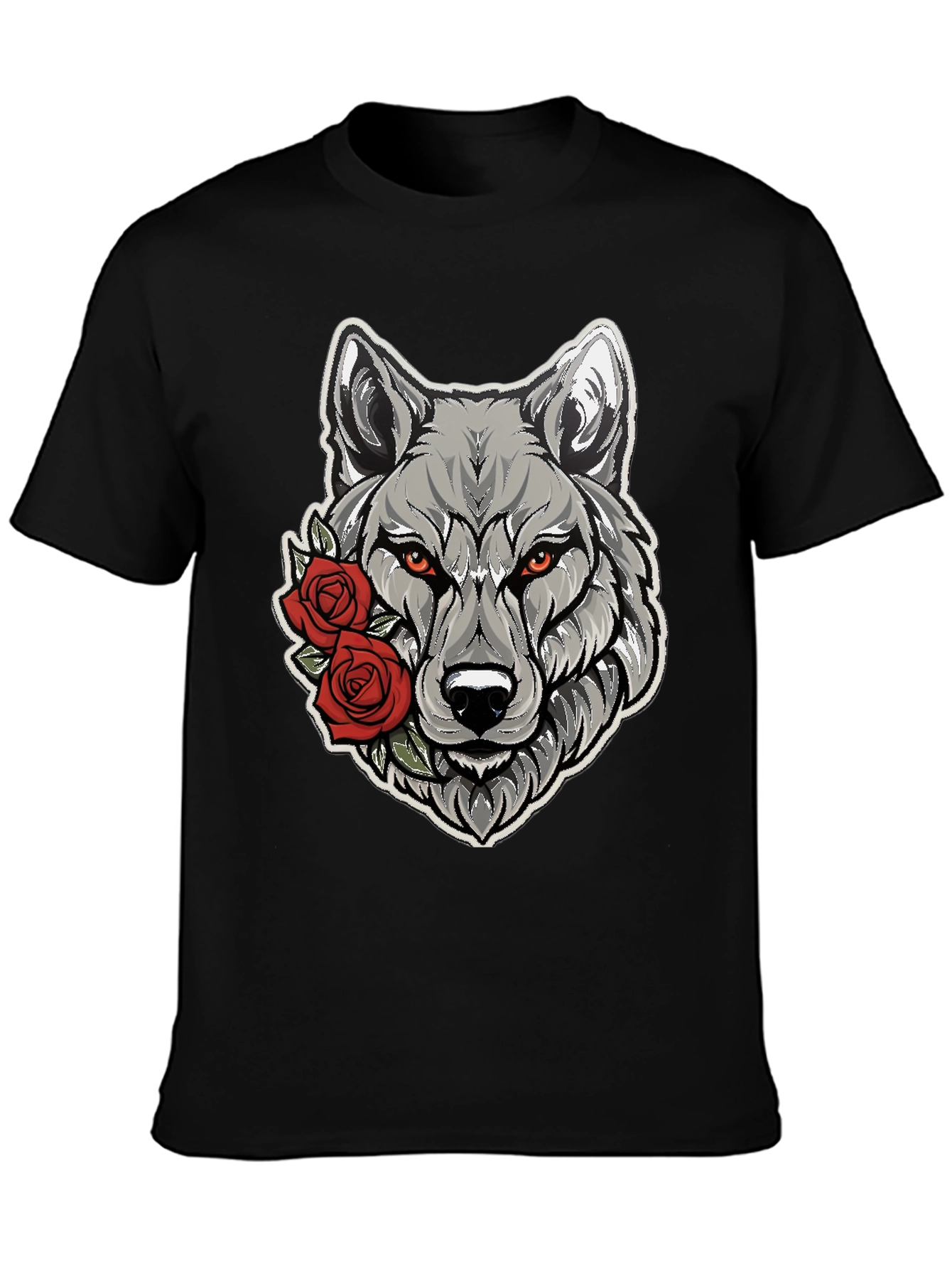 Wolf & Roses Graphic Tee - Mens Black T-Shirt