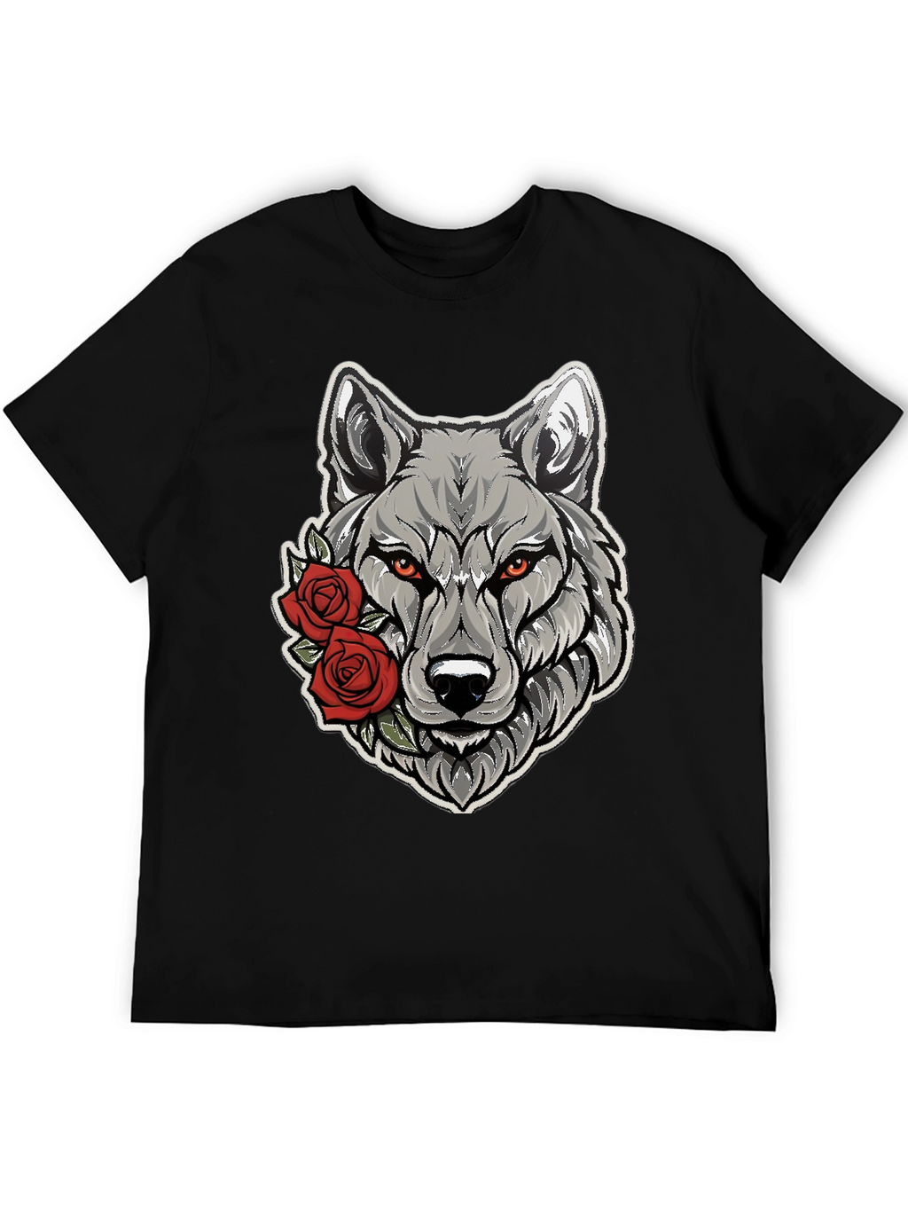 Wolf & Roses Graphic Tee - Mens Black T-Shirt