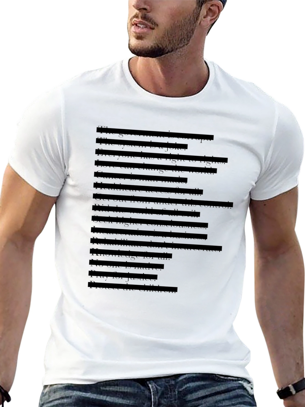 Mens Black T-Shirt with Faux Text Design