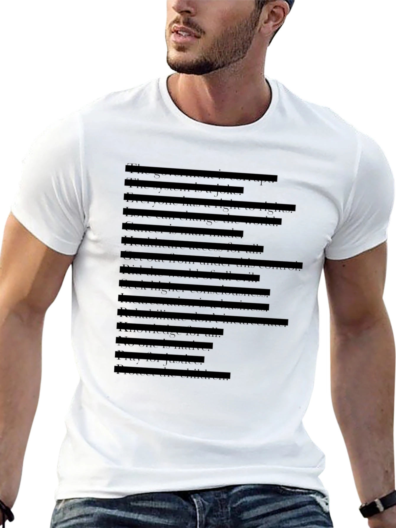Mens Black T-Shirt with Faux Text Design
