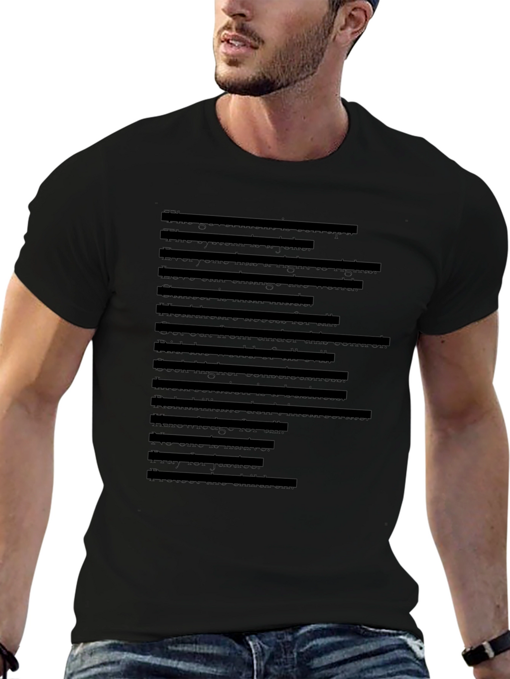 Mens Black T-Shirt with Faux Text Design