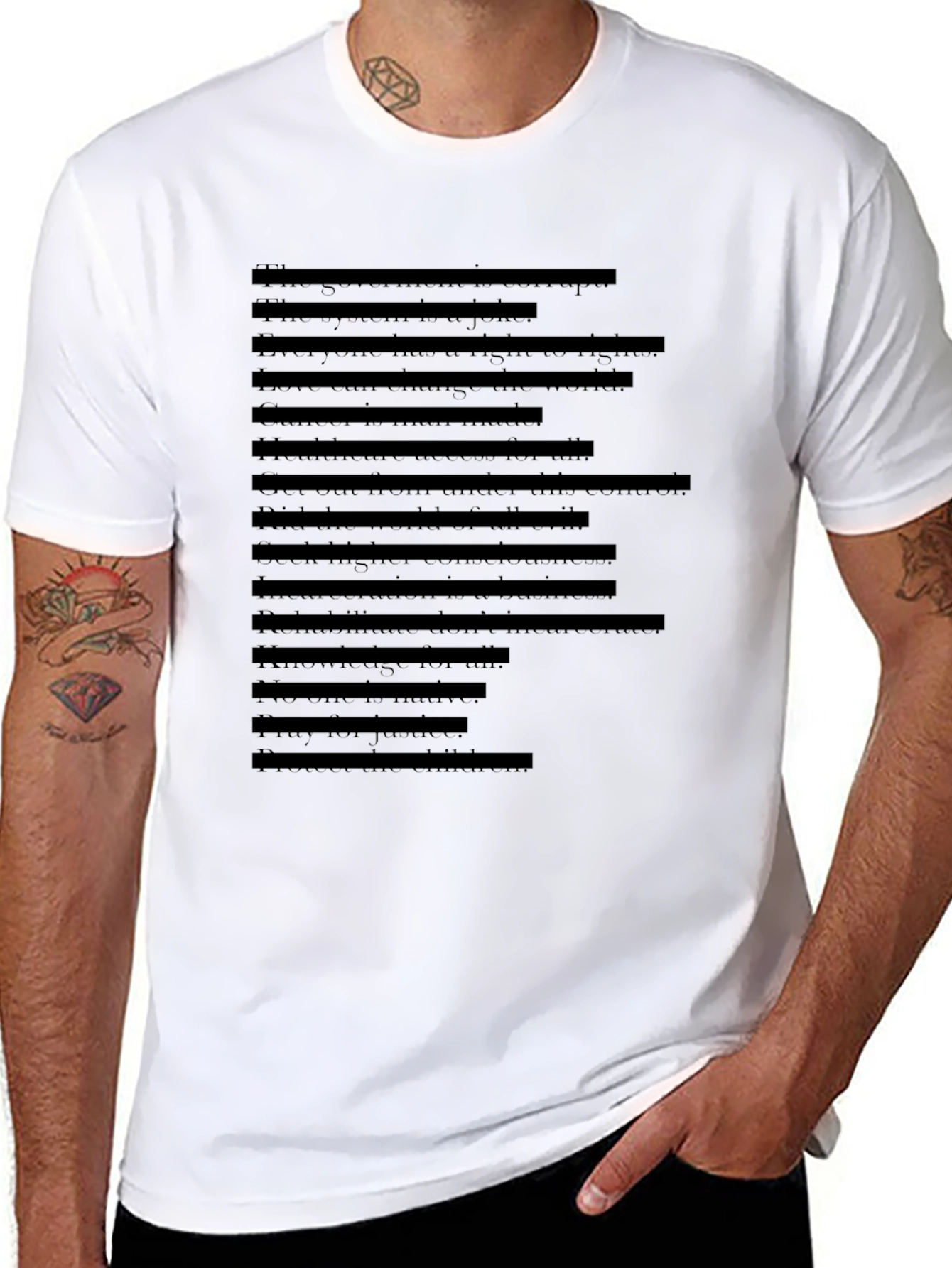 Mens Black T-Shirt with Faux Text Design