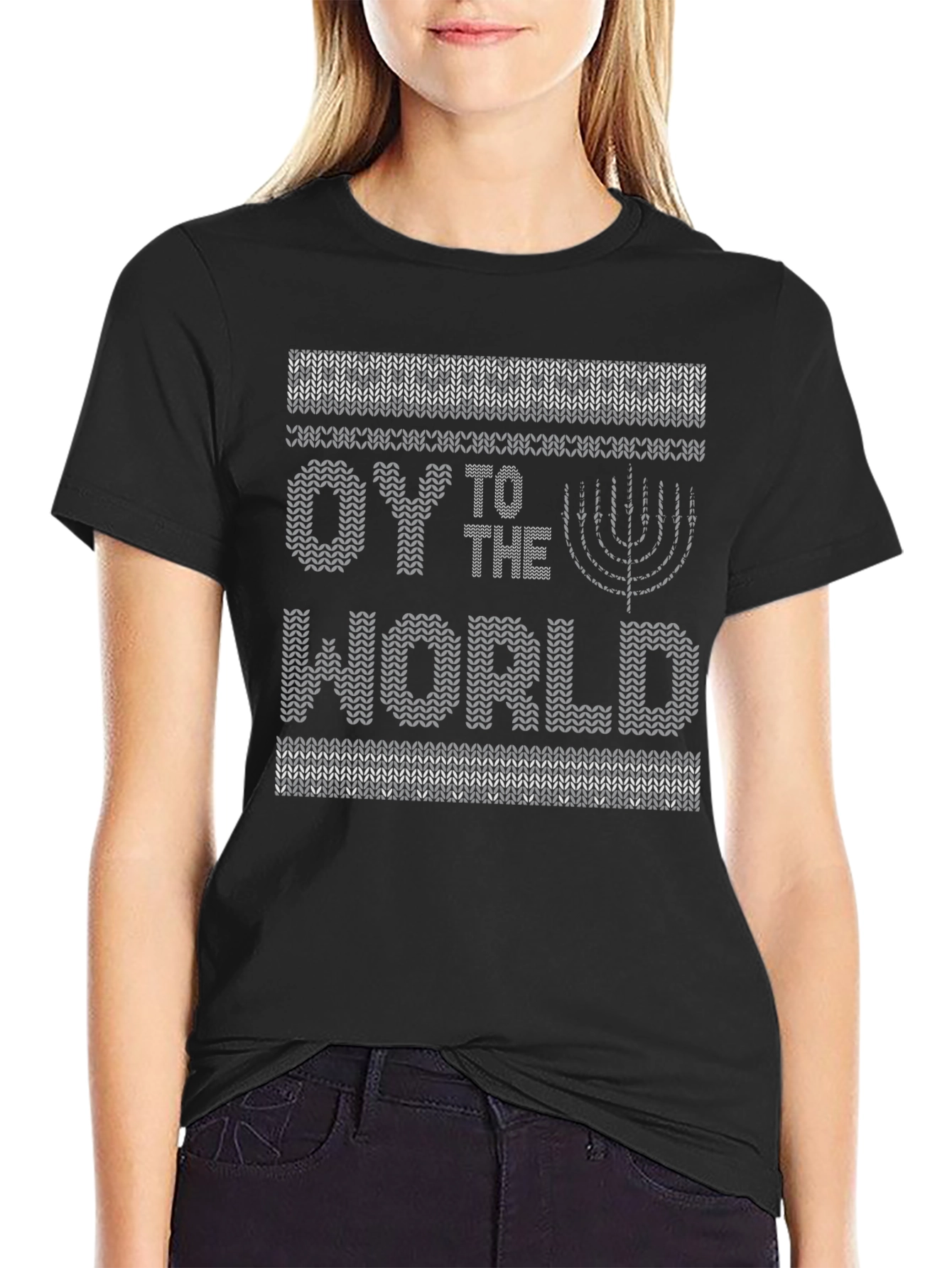 Oy to the World Hanukkah Ugly Sweater Knit T-Shirt