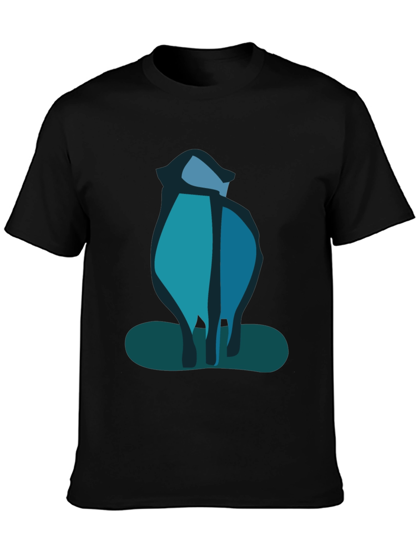 Abstract Blue Cat Black T-Shirt