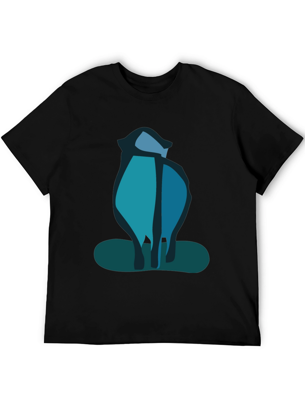 Abstract Blue Cat Black T-Shirt