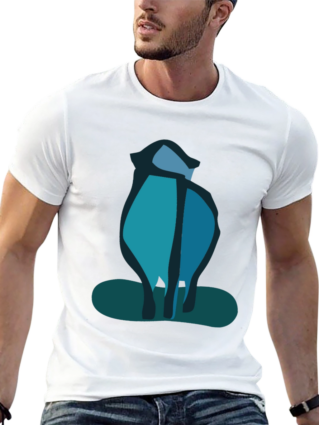 Abstract Blue Cat Black T-Shirt