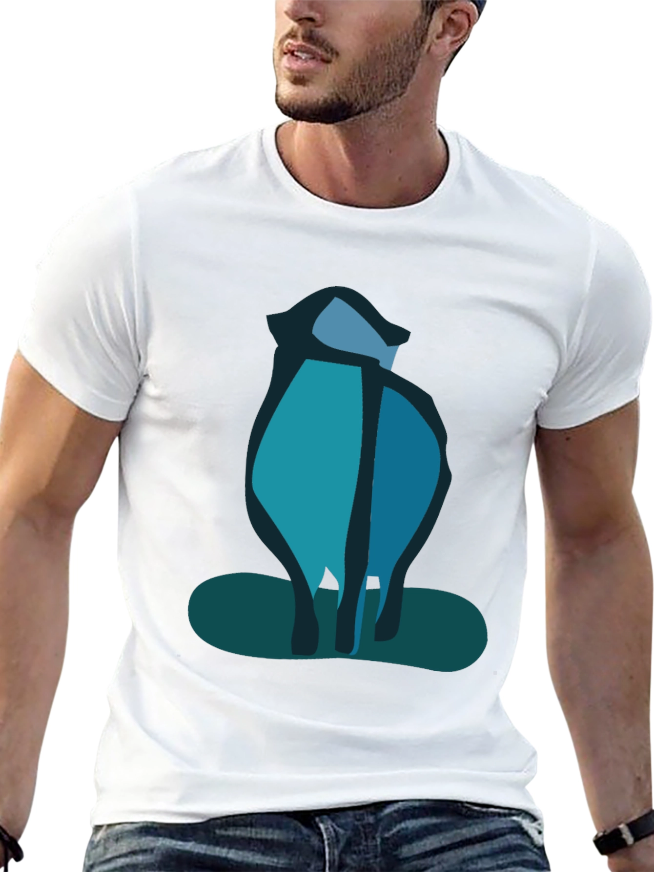 Abstract Blue Cat Black T-Shirt