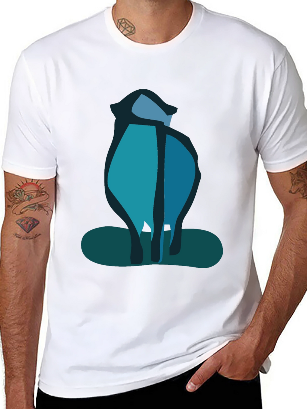 Abstract Blue Cat Black T-Shirt