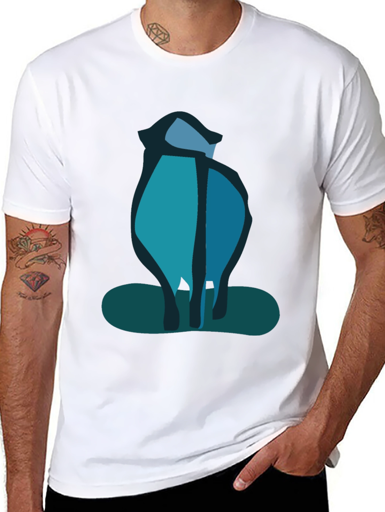 Abstract Blue Cat Black T-Shirt