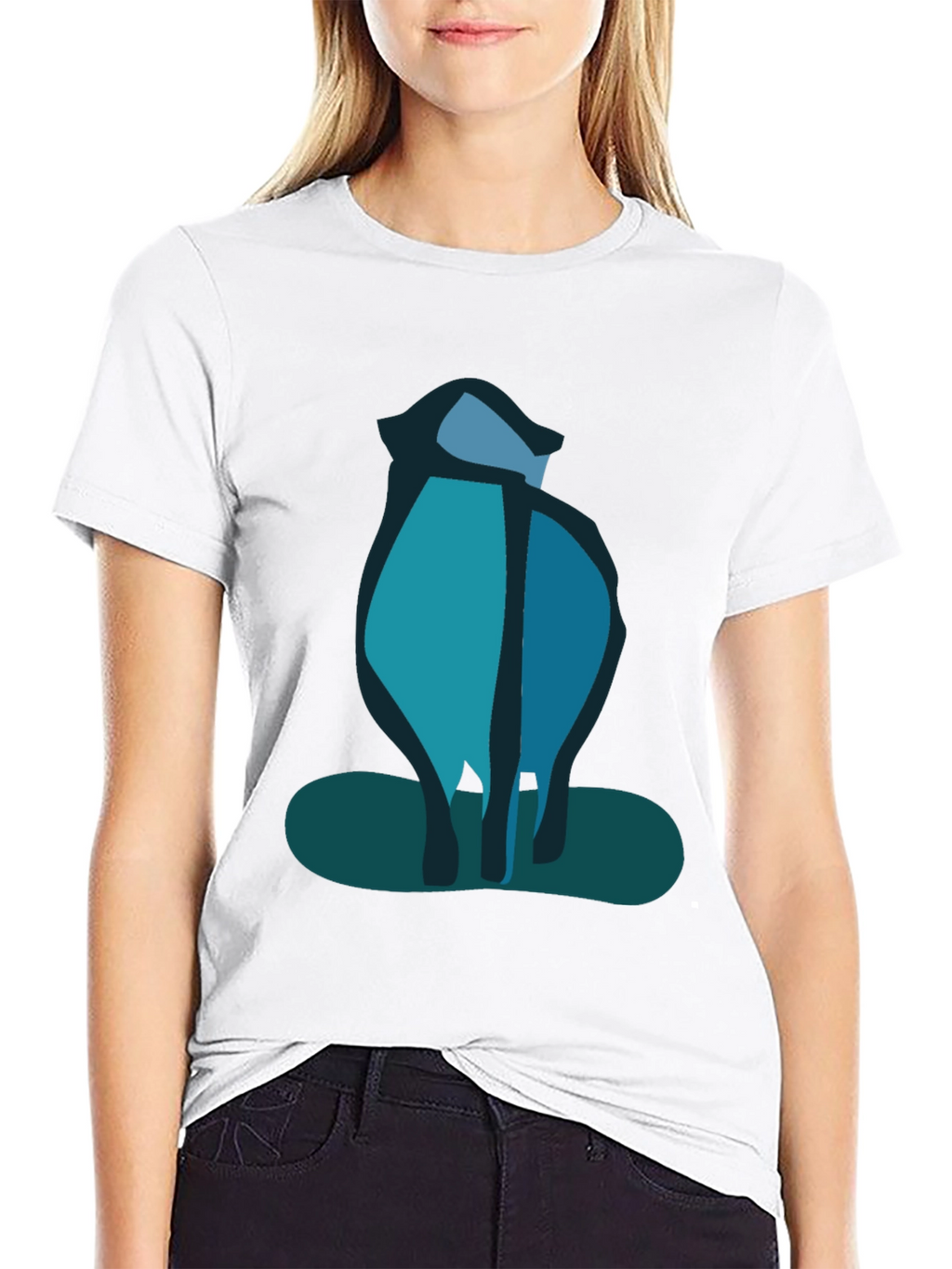 Abstract Blue Cat Black T-Shirt
