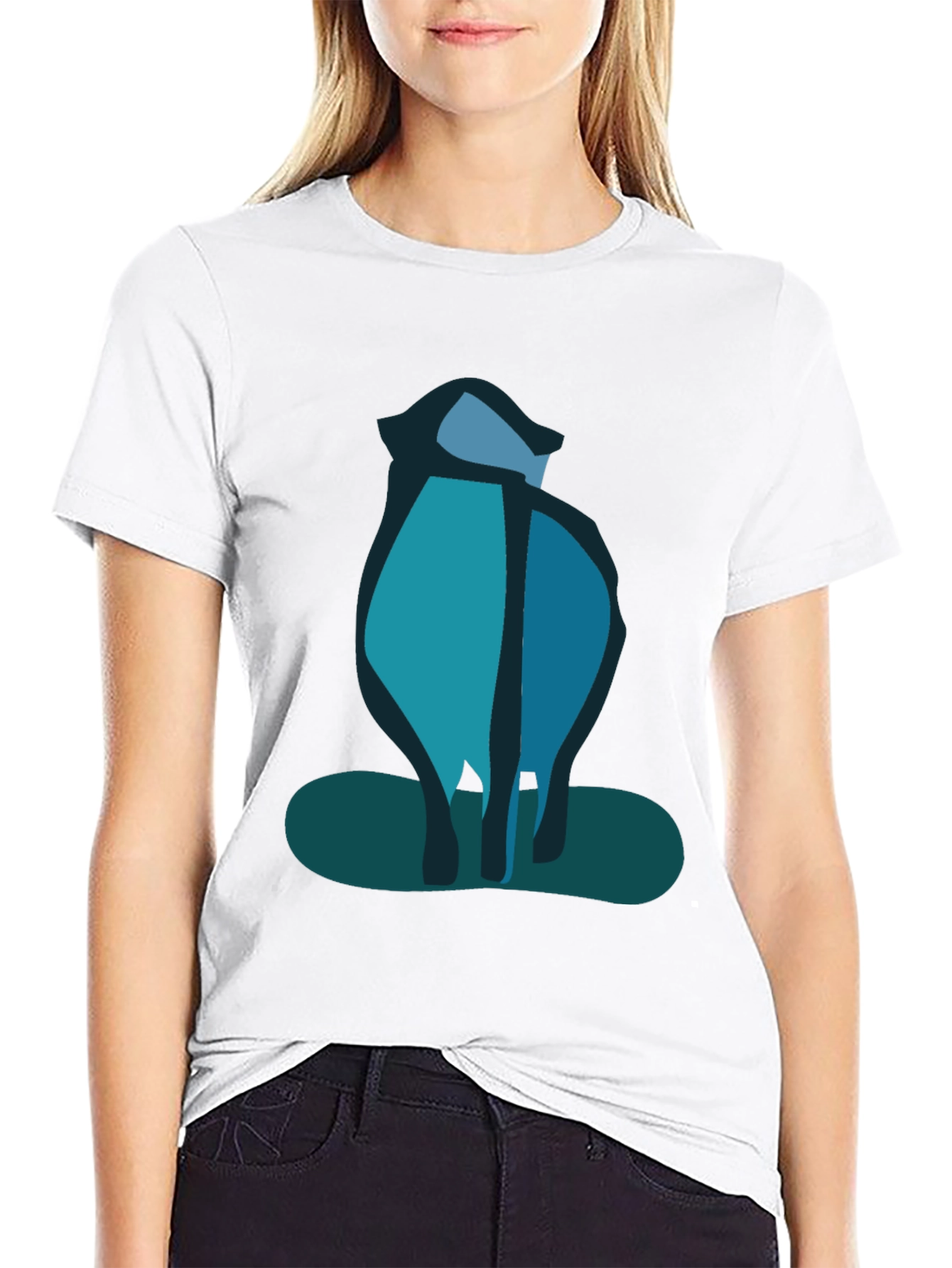 Abstract Blue Cat Black T-Shirt