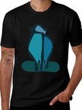 Abstract Blue Cat Black T-Shirt