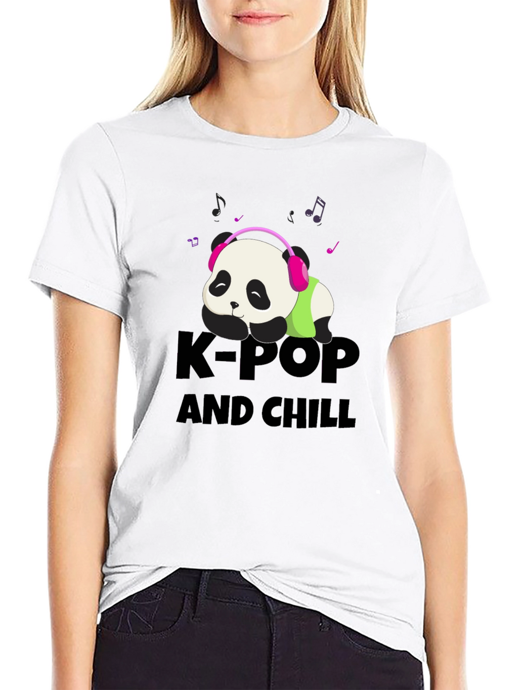 K-Pop and Chill Panda Tee - Black