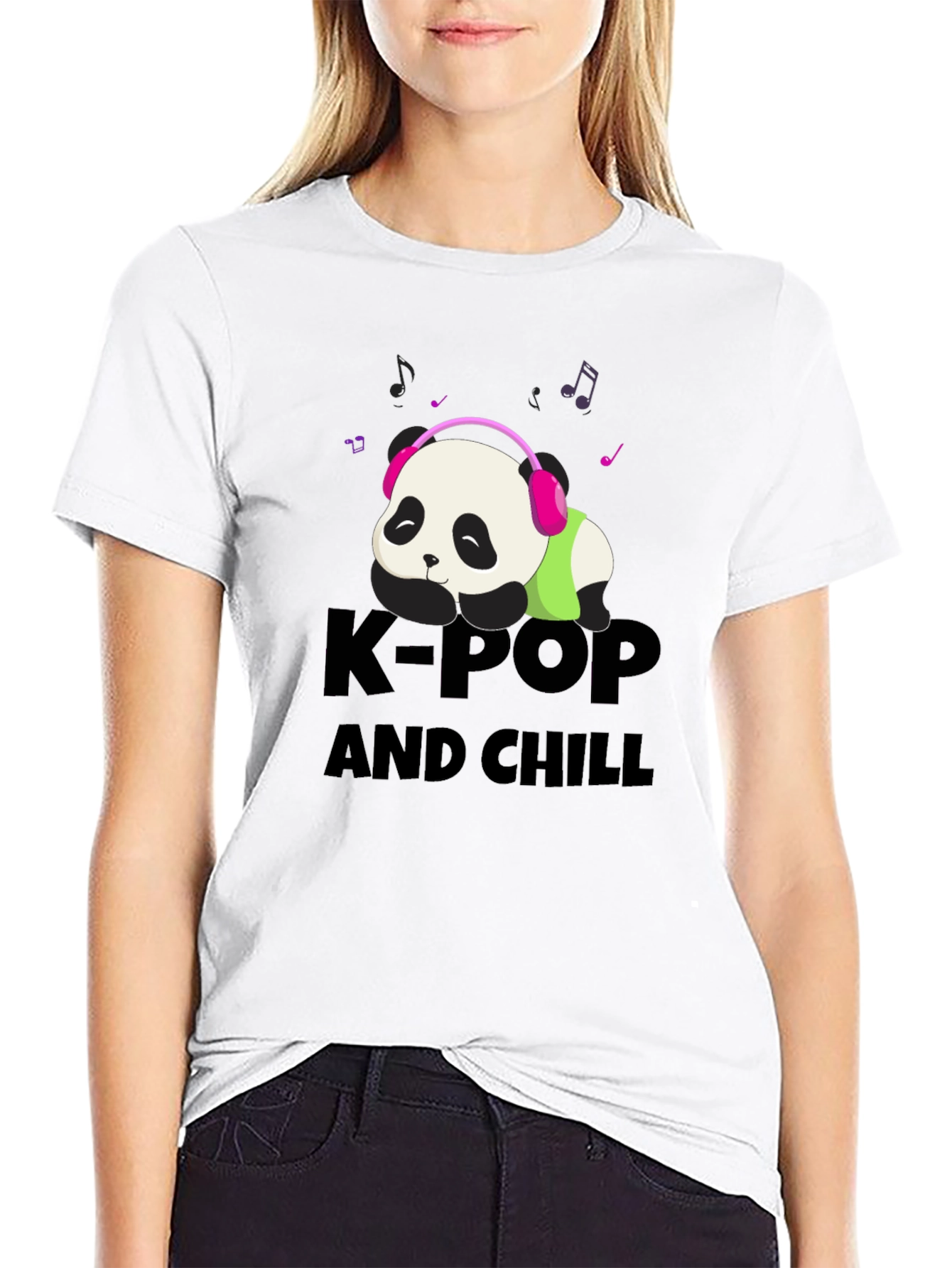 K-Pop and Chill Panda Tee - Black