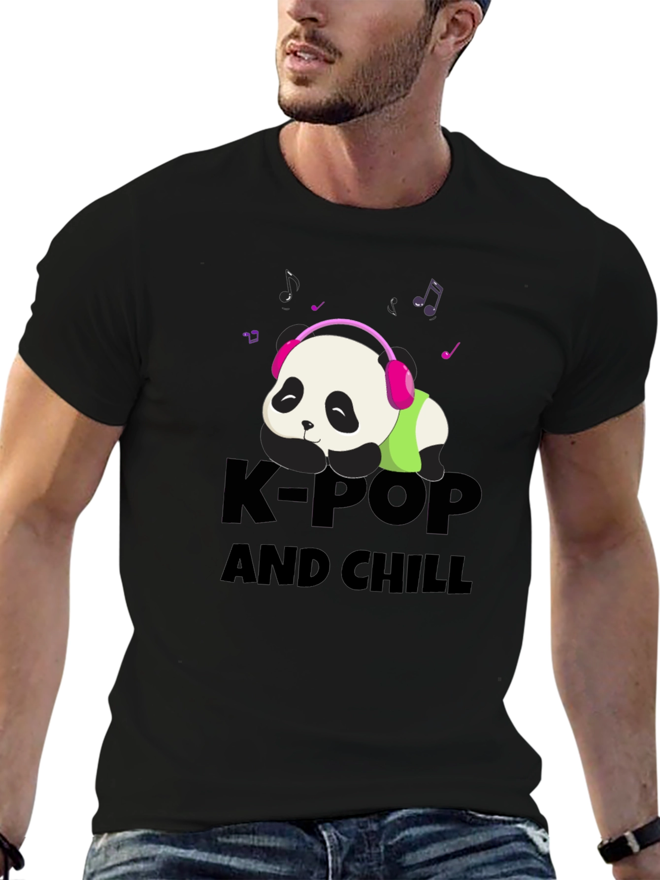 K-Pop and Chill Panda Tee - Black